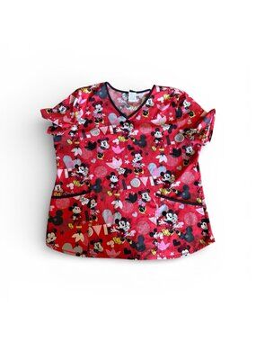 Disney Red and Pink Mickey Mouse Scrub Top